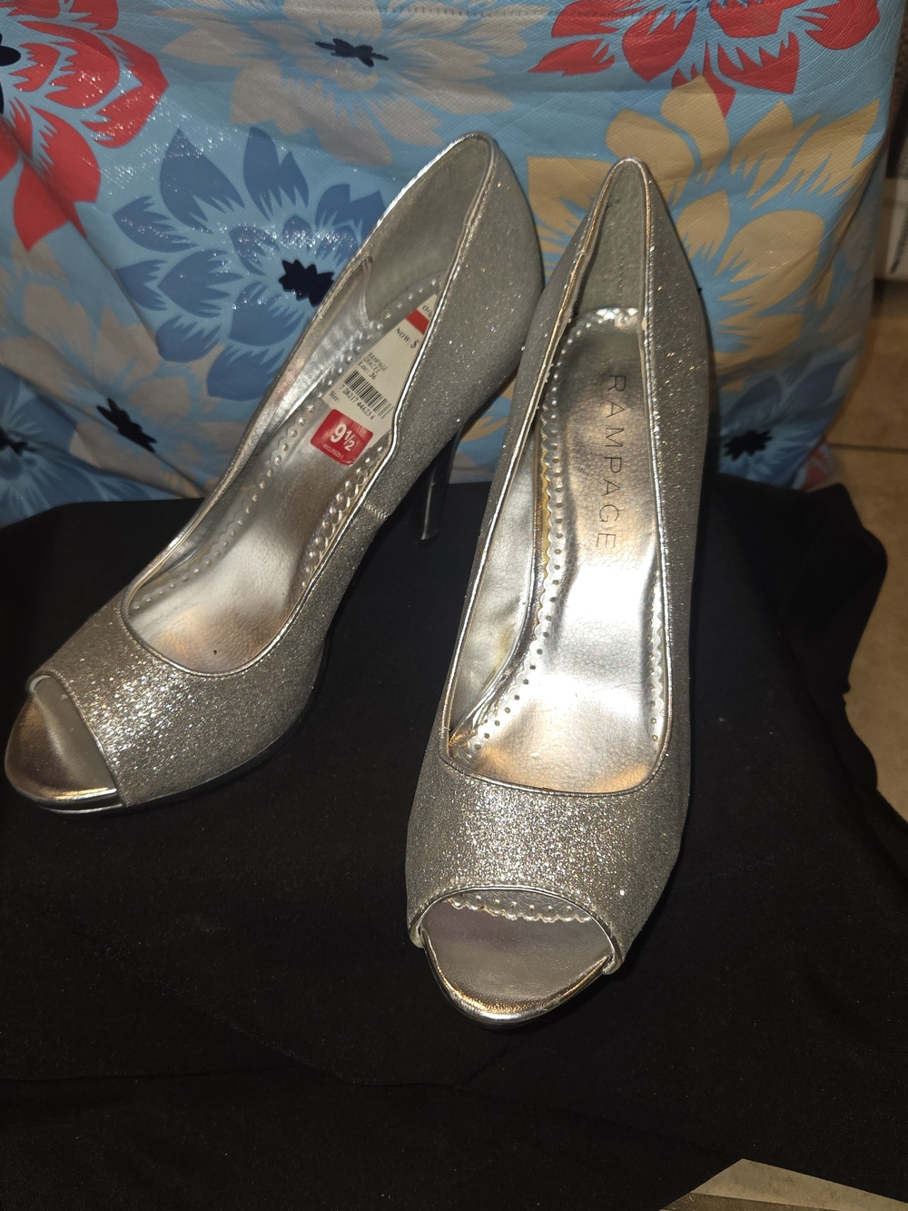Rampage Silver Glitter Peep-Toe Pumps - Women's